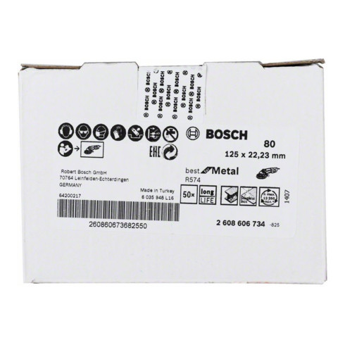 Bosch Fiberschleifscheibe R574 Best for Metal Zirkonkorund 125 mm 22,23 mm 80