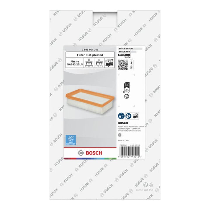 Bosch Filtre plissé plat 125,7 × 220 mm