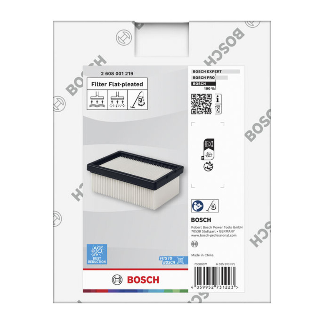 Bosch Flacher gefalteter E10-Filter für Staubsauger
