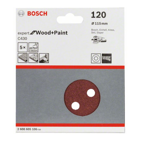 Bosch Foglio abrasivo C430, 115mm, 120 8 fori, velcro
