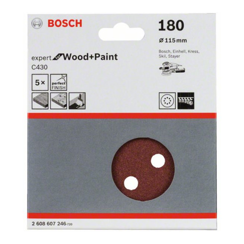 Bosch Foglio abrasivo C430, 115mm, 180 8 fori, velcro
