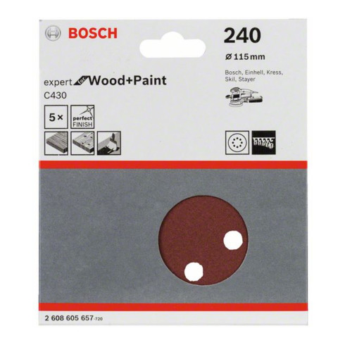 Bosch Foglio abrasivo C430, 115mm, 240 8 fori, velcro