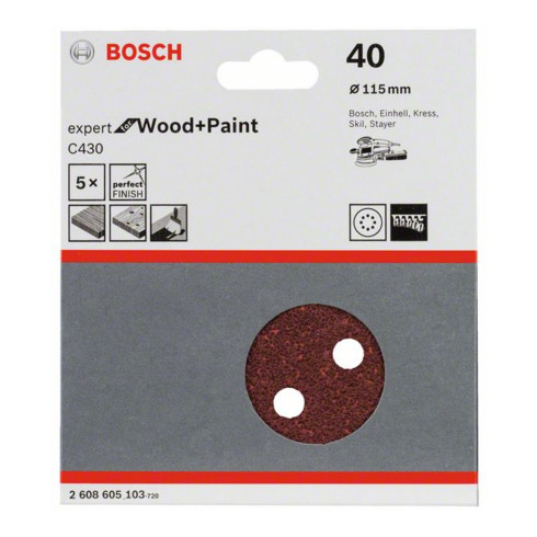 Bosch Foglio abrasivo C430, 115mm, 40 8 fori, velcro