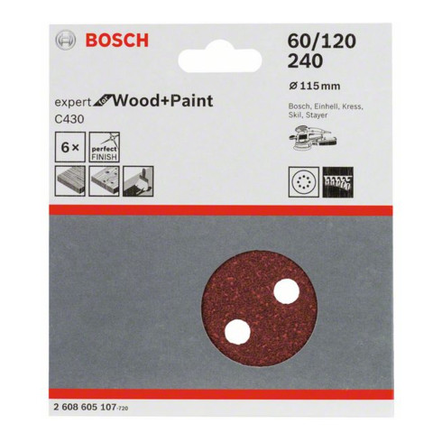 Bosch Foglio abrasivo C430, 115mm, 60 120 240 8 fori, velcro