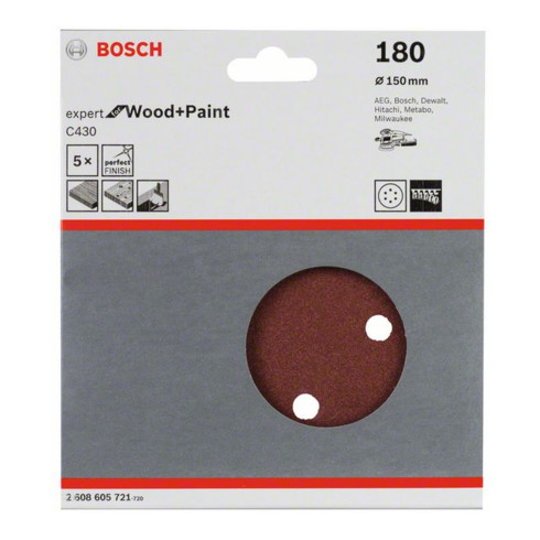 Bosch Foglio abrasivo C430, 150mm, 180 6 fori, velcro