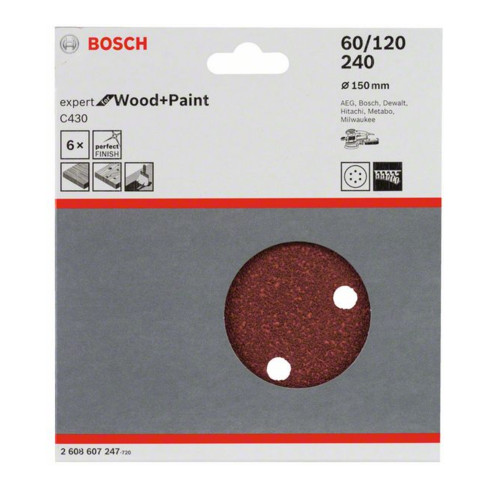 Bosch Foglio abrasivo C430, 150mm, 60 120 240 6 fori, velcro