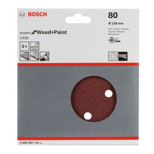 Bosch Foglio abrasivo C430, 150mm, 80 6 fori, velcro