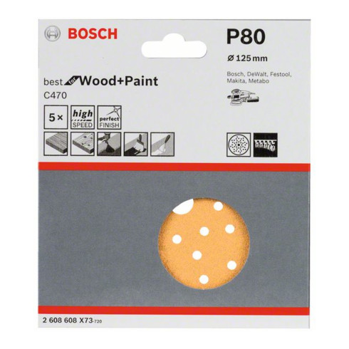 Bosch Foglio abrasivo C470, Multiforo, 125mm