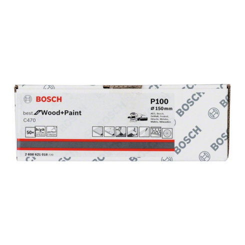 Bosch Foglio abrasivo C470 150mm, 100 multiforo, velcro