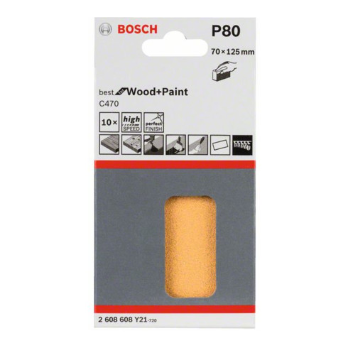 Bosch Foglio abrasivo C470 70x125mm, 80 non perforato