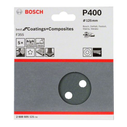 Bosch Foglio abrasivo F355, 125mm, 400 8 fori, velcro