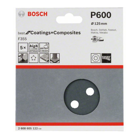 Bosch Foglio abrasivo F355, 125mm, 600 8 fori, velcro