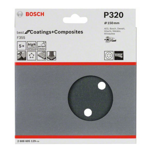 Bosch Foglio abrasivo F355, 6 fori, velcro 6mm, 150mm,
