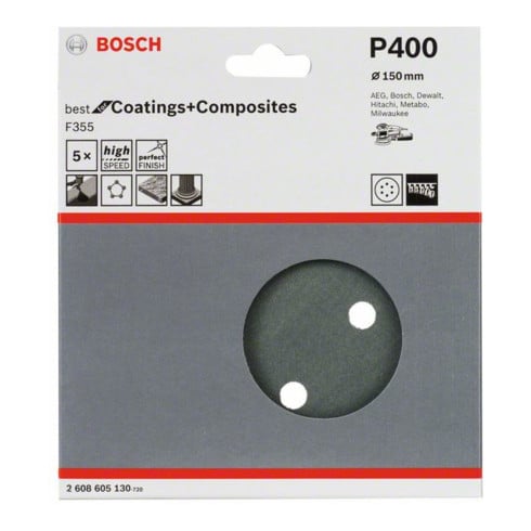 Bosch Foglio abrasivo F355, 150mm, 400 6 fori, velcro