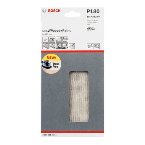 Bosch Foglio abrasivo M480 Net Best for Wood and Paint, 115x230mm, 180