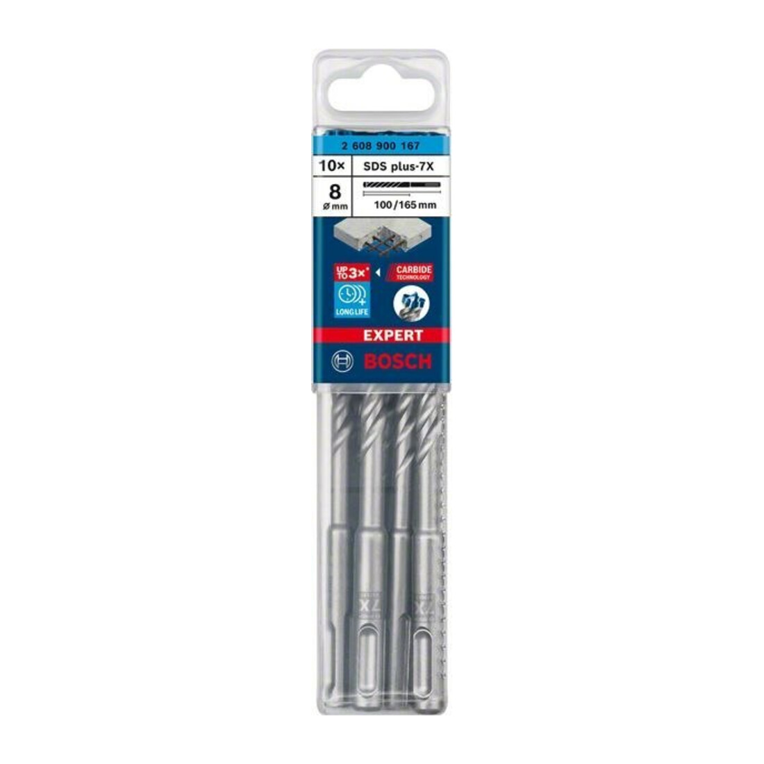 Bosch Foret à percussion EXPERT 8x100x165mm VE 10 pièces SDS plus-7X