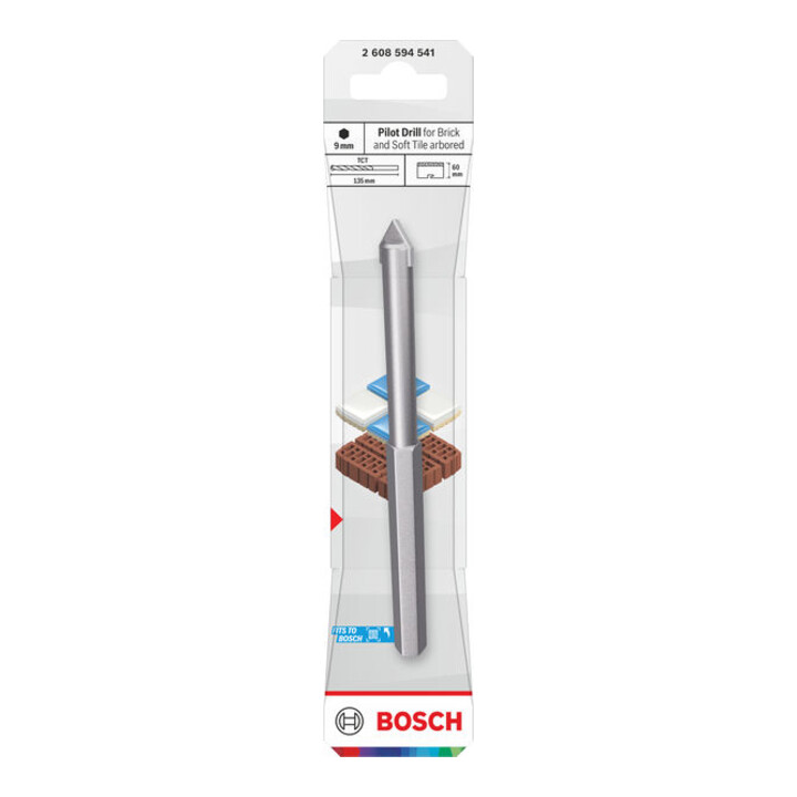 Bosch Foret de centrage pour briques et carreaux tendres avec adaptateur, 9,5 x 60 mm
