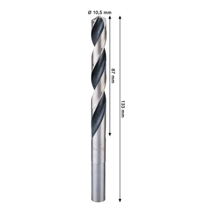 Bosch Foret hélicoïdal HSS métal, 10,5 x 87 x 133 mm, CYL tige réduite