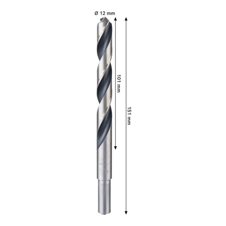 Bosch Foret hélicoïdal HSS métal, 12 x 101 x 151 mm, CYL tige réduite