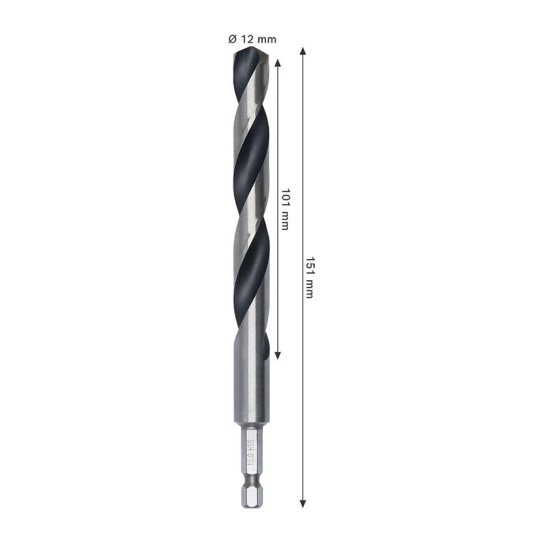 Bosch Foret hélicoïdal HSS métal, 12 x 101 x 151 mm, tige HEX 1/4