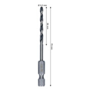 Bosch Foret hélicoïdal HSS métal, 3,2 x 36 x 75 mm, queue HEX 1/4-4