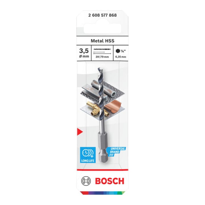 Bosch Foret hélicoïdal HSS métal, 3,5 x 39 x 79 mm, tige HEX 1/4