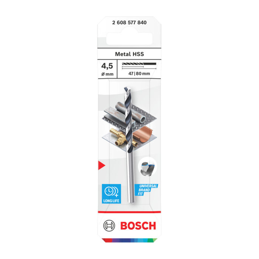 Bosch Foret hélicoïdal HSS métal, 4,5 x 47 x 80 mm, queue CYL