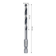 Bosch Foret hélicoïdal HSS métal, 4,5 x 47 x 87 mm, queue HEX 1/4-4