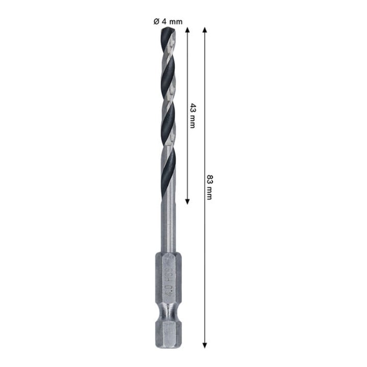 Bosch Foret hélicoïdal HSS métal, 4 x 43 x 83 mm, queue HEX 1/4