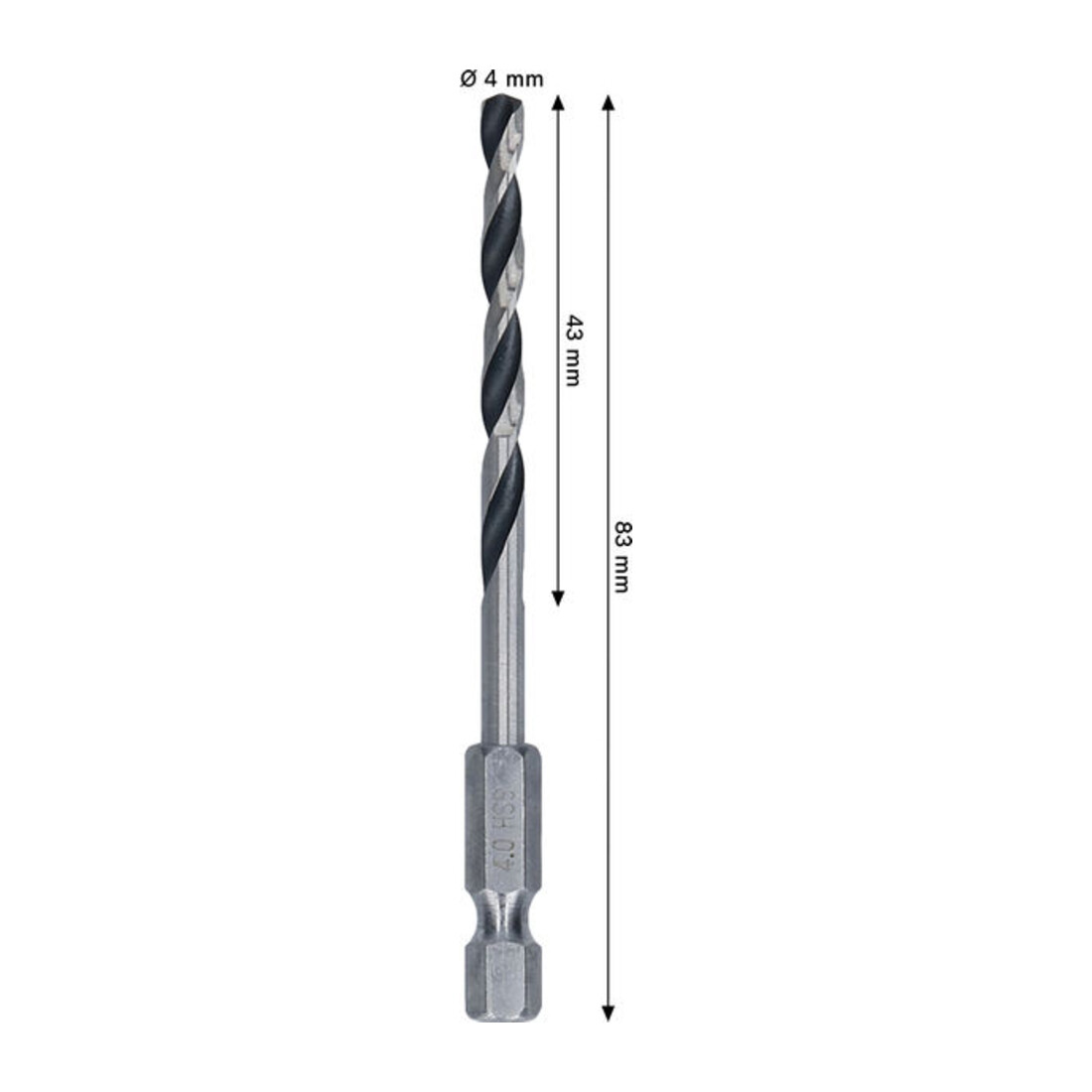Bosch Foret hélicoïdal HSS métal, 4 x 43 x 83 mm, queue HEX 1/4