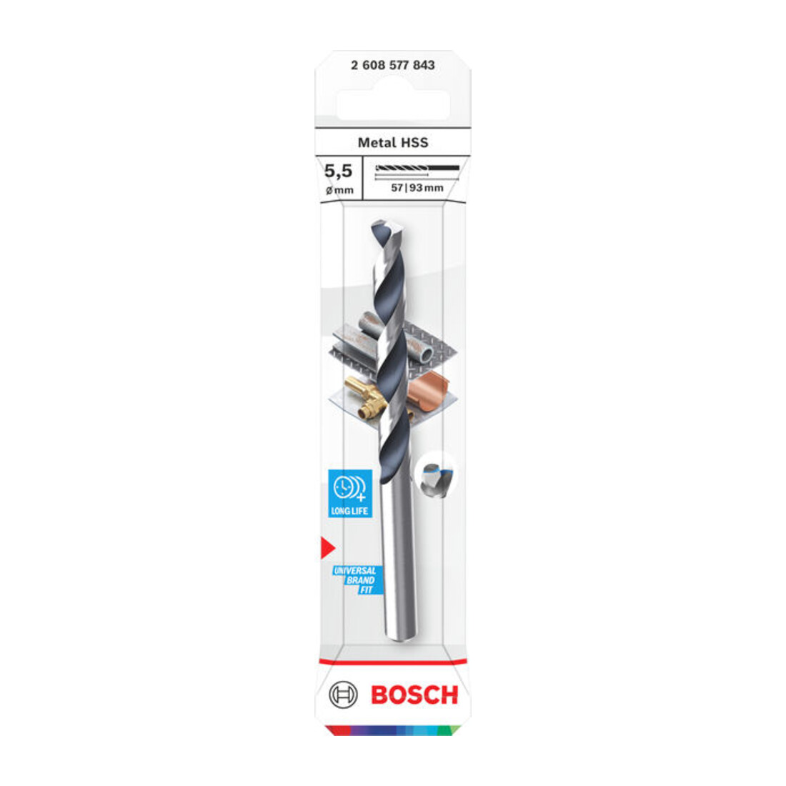 Bosch Foret hélicoïdal HSS métal, 5,5 x 57 x 93 mm, tige CYL