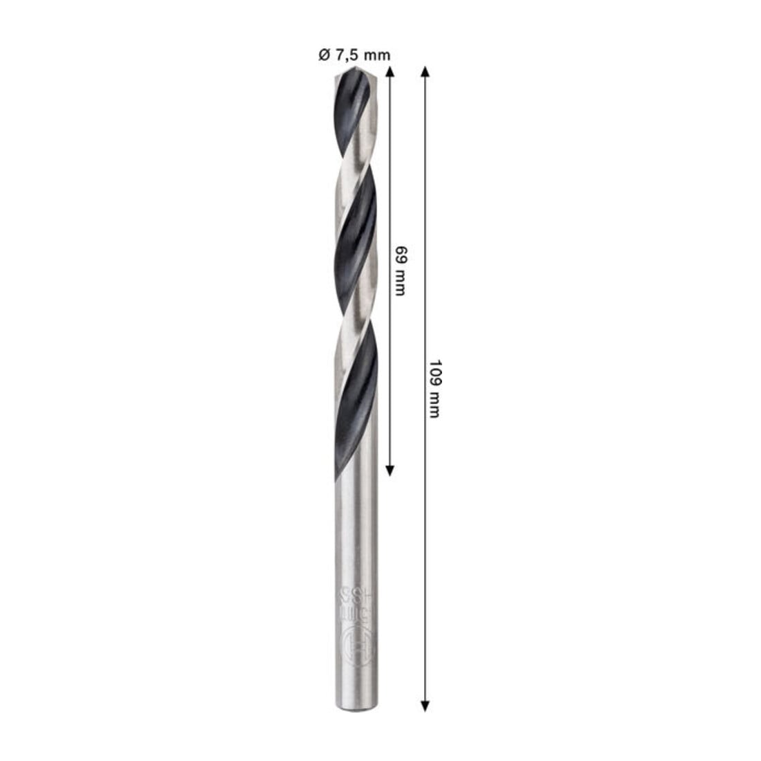 Bosch Foret hélicoïdal HSS métal, 7,5 x 69 x 109 mm, tige CYL