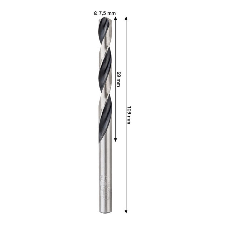 Bosch Foret hélicoïdal HSS métal, 7,5 x 69 x 109 mm, tige CYL