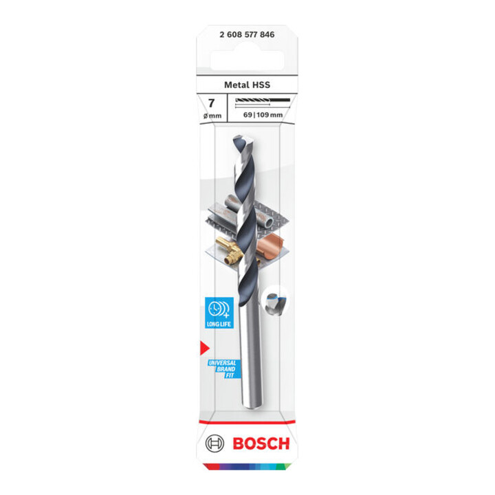 Bosch Foret hélicoïdal HSS métal, 7 x 69 x 109 mm, tige CYL