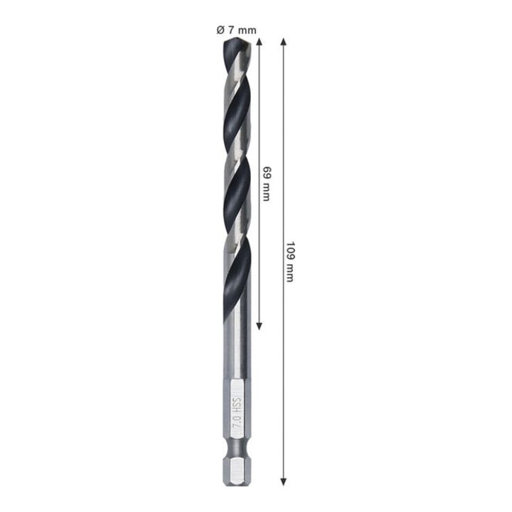 Bosch Foret hélicoïdal HSS métal, 7 x 69 x 109 mm, tige HEX 1/4