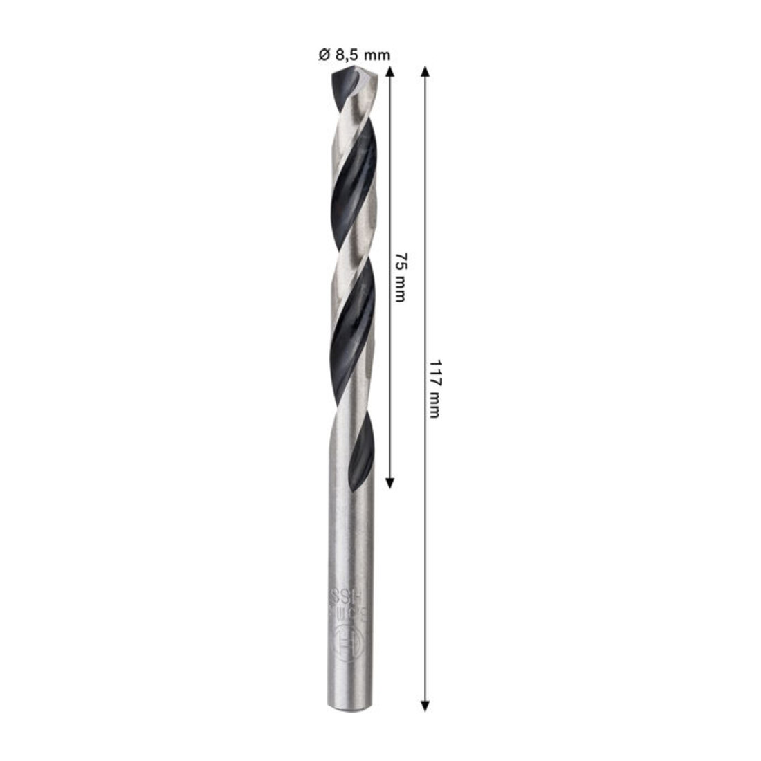 Bosch Foret hélicoïdal HSS métal, 8,5 x 75 x 117 mm, tige CYL