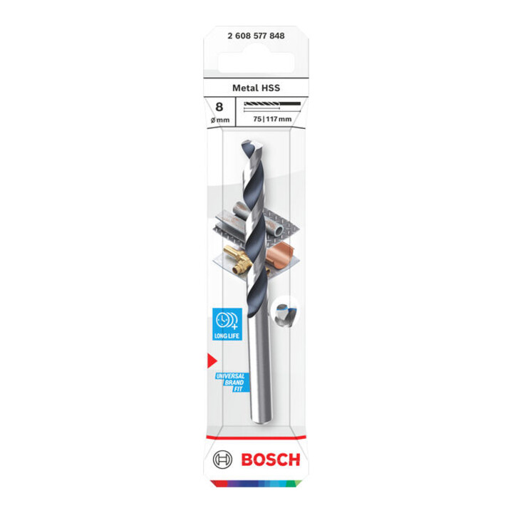 Bosch Foret hélicoïdal HSS métal, 8 x 75 x 117 mm, queue CYL