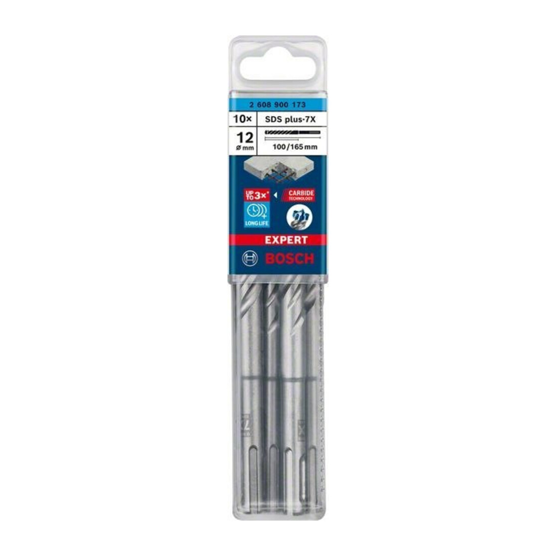 Bosch Forets à percussion EXPERT 12x100x165mm VE de 10 pièces SDS plus-7X