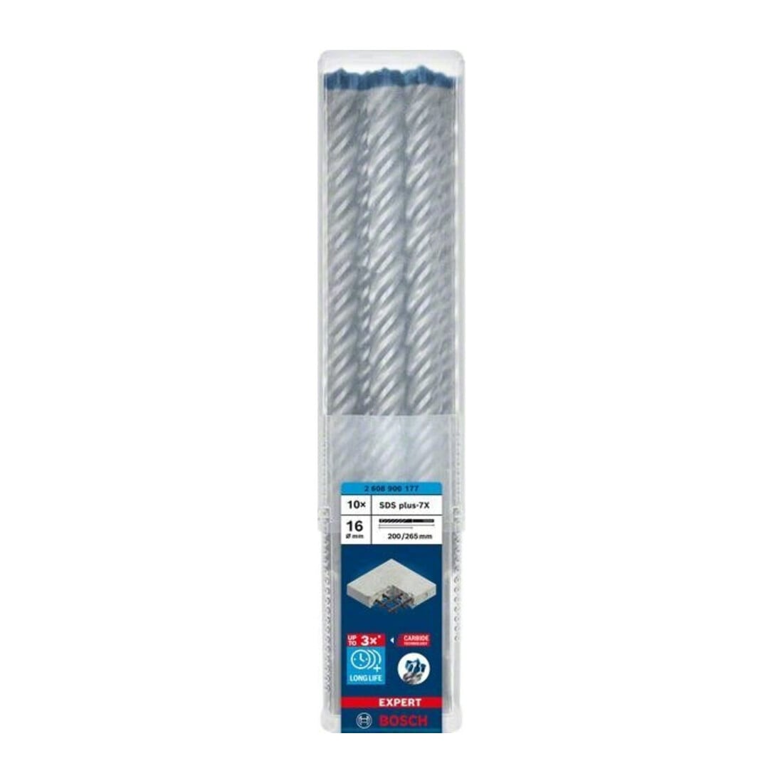 Bosch Forets à percussion EXPERT 16x200x265mm VE de 10 pièces SDS plus-7X