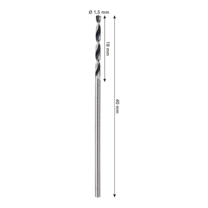 Bosch Forets hélicoïdaux HSS métal, 1,5 x 18 x 40 mm, queue CYL, 2 pièces