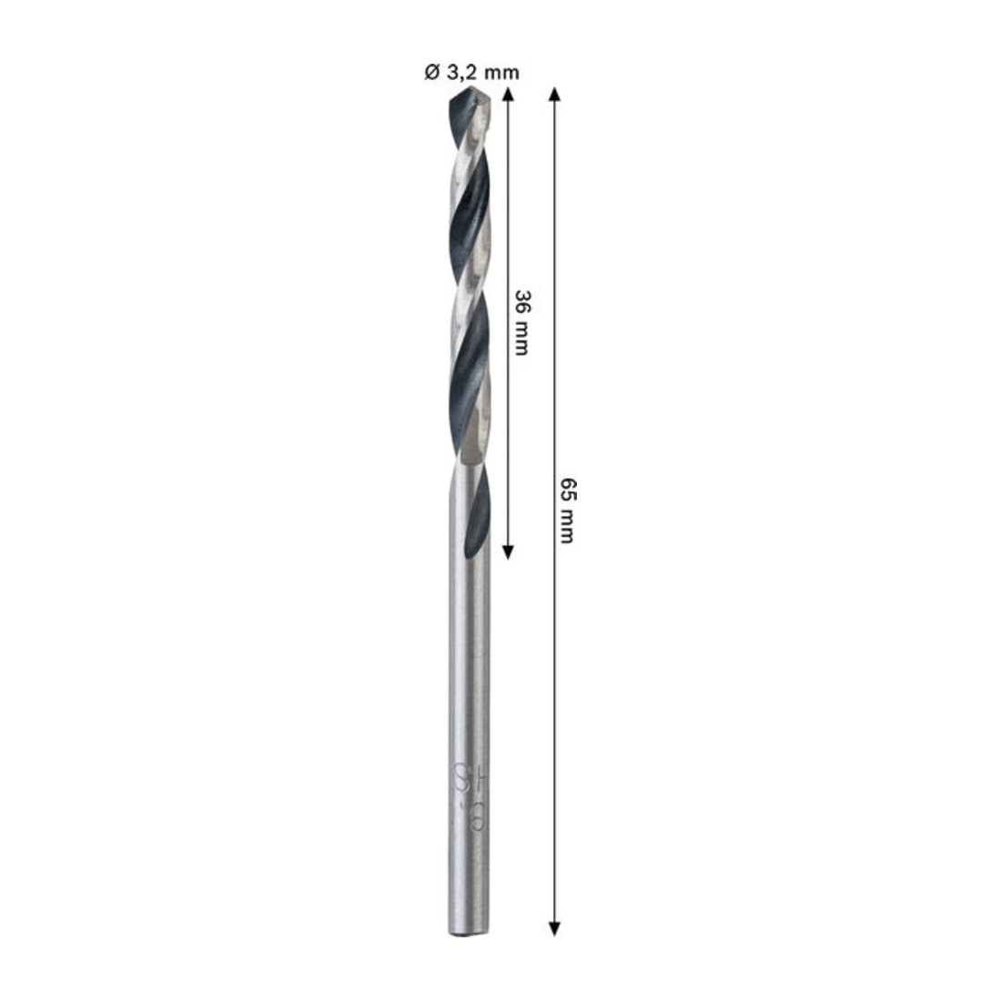 Bosch Forets hélicoïdaux HSS métal, 3,2 x 36 x 65 mm, queue CYL, 2 pièces