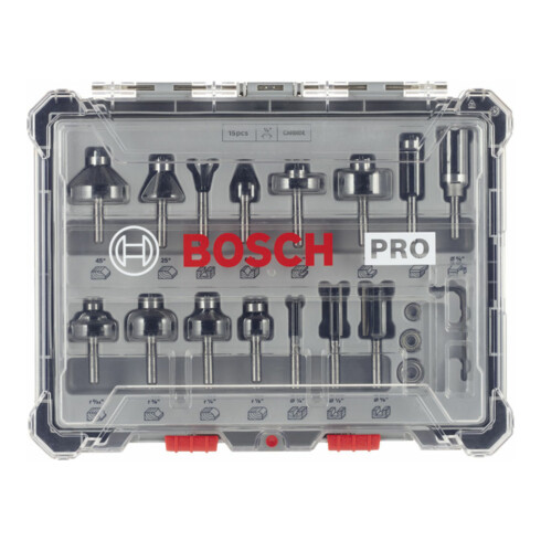 Bosch Fräser-Set 1/4"-Schaft 15-teilig