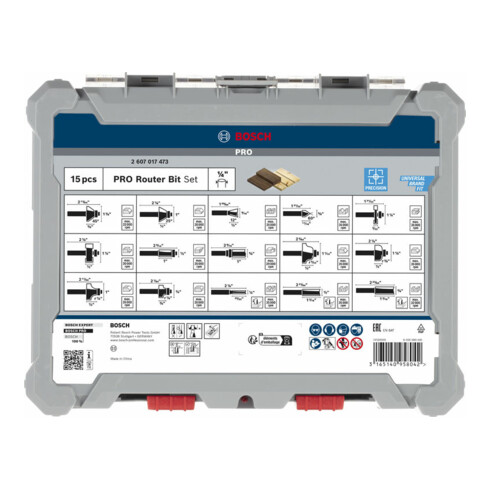 Bosch Fräser-Set 1/4"-Schaft 15-teilig