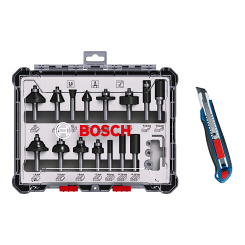 Bosch Fräser-Set, 15-teilig, inklusive gratis Cuttermesser