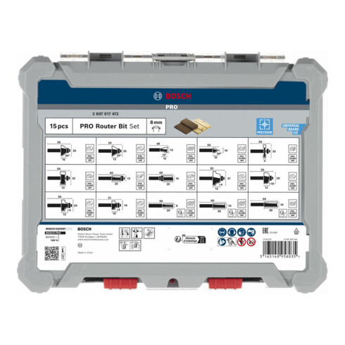 Bosch Fräser-Set 8-mm-Schaft 15-teilig