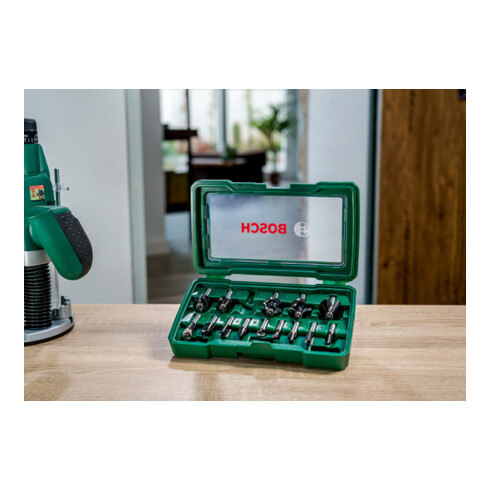 Bosch Fräser-Set-HM, 15-teilig, Durchmesser: 1/4" Schaft