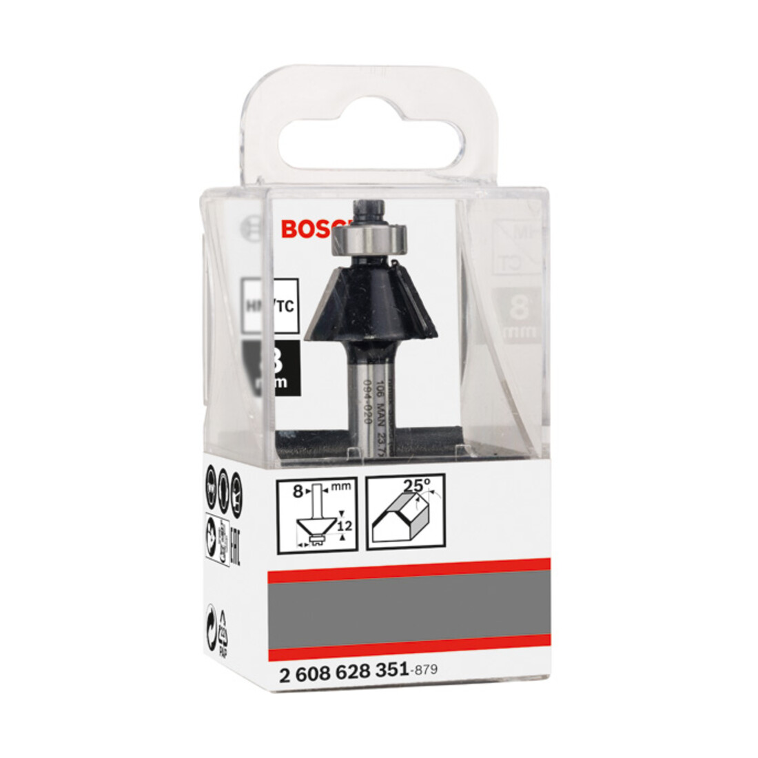 Bosch Fresa a smussare 8mm D1 23,7mm B 5,5mm L12mm G 54mm 25°