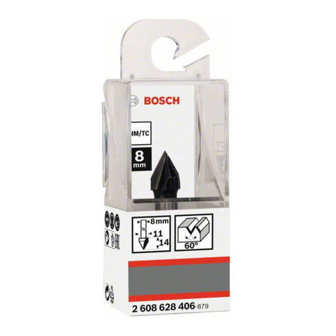 Bosch Fresa per scanalature a V Standard for Wood, con gambo da 8mm D1 11mm L14mm G 45mm 60°.
