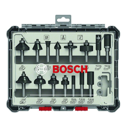 Bosch frezenset 8 mm schacht 15 stuks