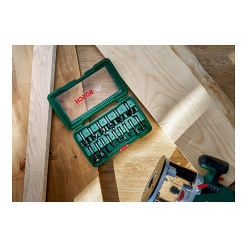 Bosch frezenset-HM, 15-delig, diameter: 1/4" schacht